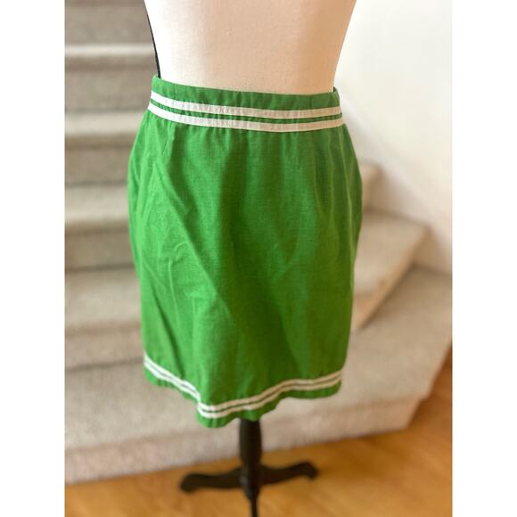 Vintage Late 50s Early 60s Green & White Grosgrain Ribbon Mini Wrap Skirt - Picture 3 of 8